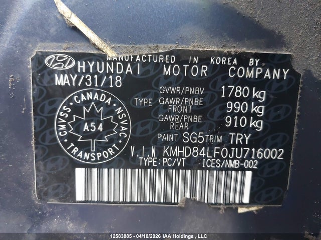 KMHD84LF0JU716002 Hyundai Elantra