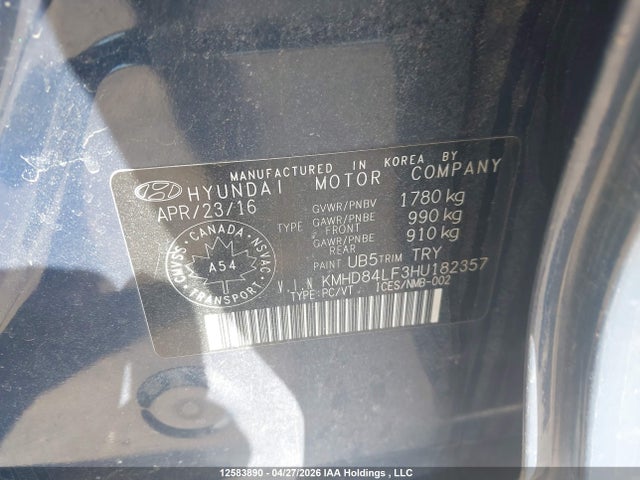 12583890 :رقم المزاد ، KMHD84LF3HU182357 vin ، 2017 Hyundai Elantra Se/value/limited مزاد بيع