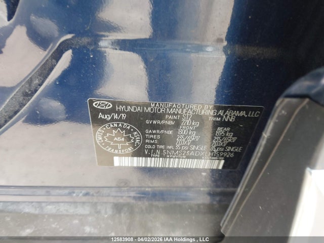 5NMS23ADXLH159926 Hyundai Santa Fe Se