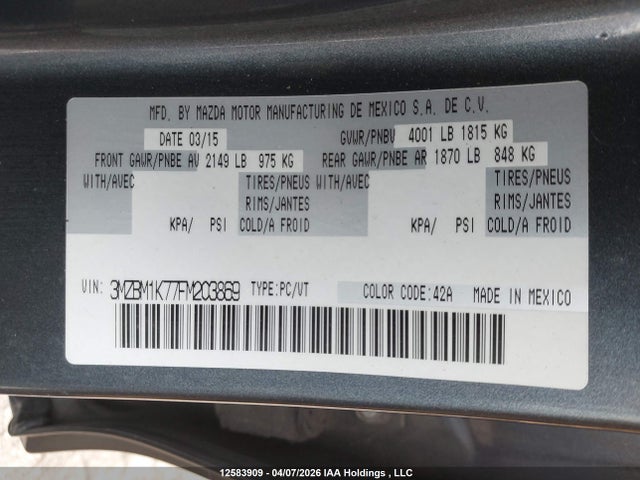 3MZBM1K77FM203869 Mazda 3 SPORT