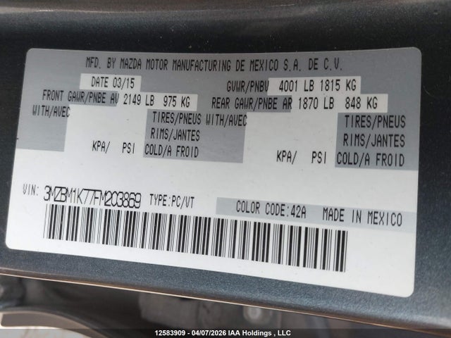 3MZBM1K77FM203869 Mazda 3 SPORT