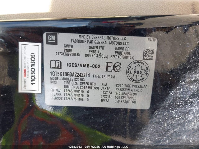 Aukcja sprzedaży 2010 Gmc Sierra 2500hd, vin: 1GT5K1BG3AZ242214, numer aukcji: 12583913