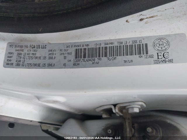 Продаж на аукціоні авто 2020 Ram 1500 Rebel, vin: 1C6SRFLM6LN244248, номер лоту: 12583193