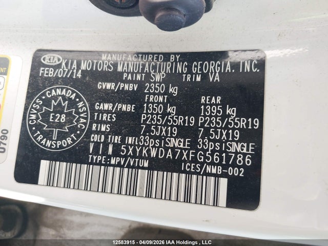5XYKWDA7XFG561786 KIA SORENTO SX