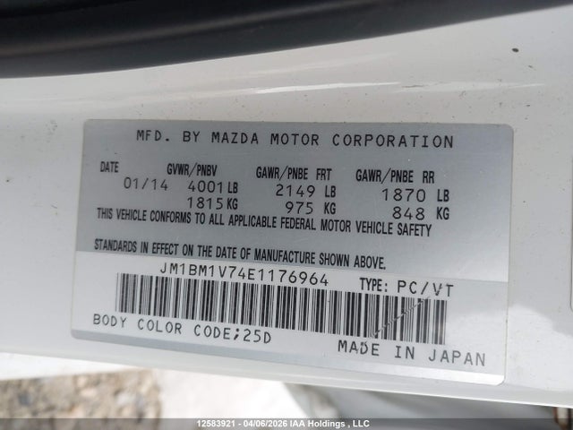 JM1BM1V74E1176964 Mazda MAZDA3