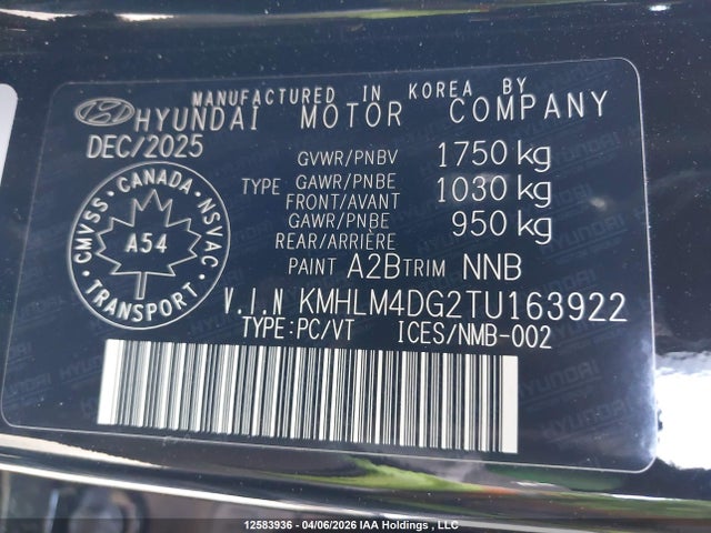 Aukcja sprzedaży 2026 Hyundai Elantra Sel Sport, vin: KMHLM4DG2TU163922, numer aukcji: 12583936