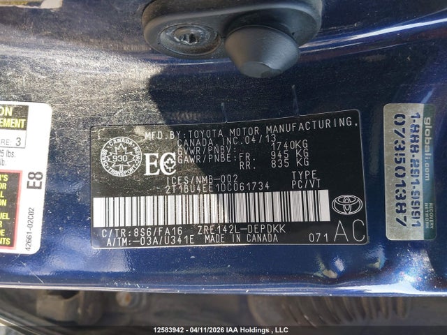 Продажа на аукционе авто 2013 Toyota Corolla S/le, vin: 2T1BU4EE1DC061734, номер лота: 12583942