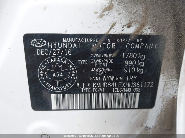 KMHD84LFXHU361172 Hyundai Elantra