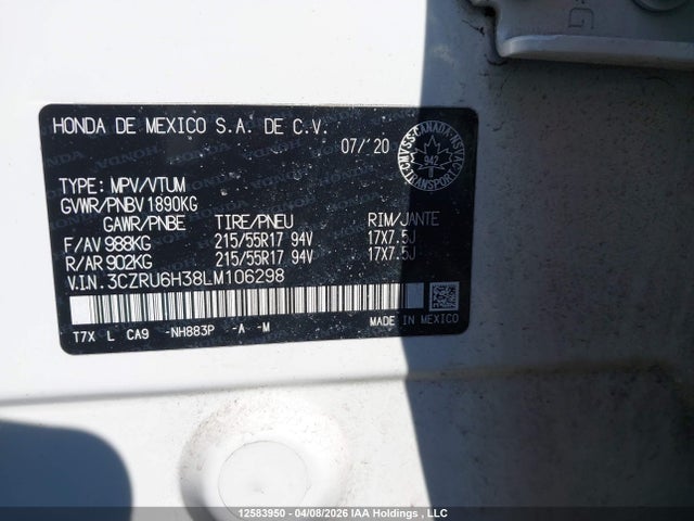 3CZRU6H38LM106298 Honda HR-V