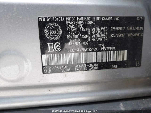 2021 Toyota Rav4 Le მანქანა იყიდება აუქციონზე, vin: 2T3Z1RFV7MW185189, აუქციონის ნომერი: 12583952