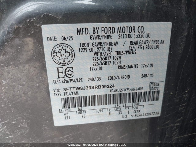 Продаж на аукціоні авто 2025 Ford Maverick Xlt, vin: 3FTTW8J39SRB09224, номер лоту: 12583953