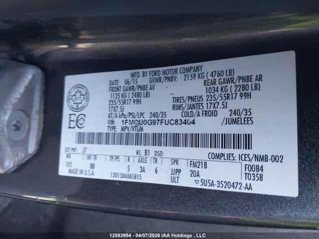 1FMCU0G97FUC83404 Ford ESCAPE SE