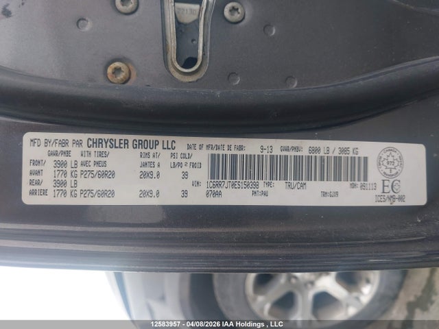 12583957 :رقم المزاد ، 1C6RR7JT0ES150398 vin ، 2014 Ram 1500 Laramie مزاد بيع