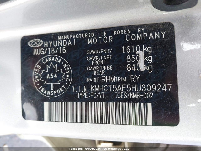 KMHCT5AE5HU309247 Hyundai ACCENT SE