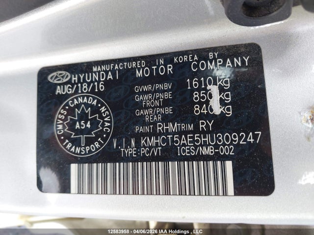 KMHCT5AE5HU309247 Hyundai ACCENT SE
