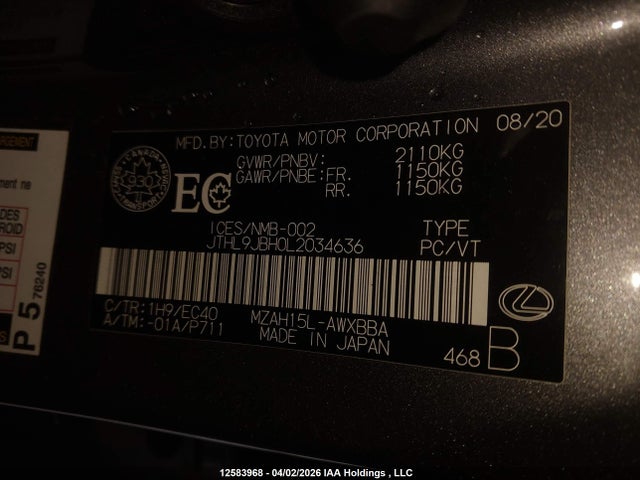 JTHL9JBH0L2034636 Lexus UX 250H