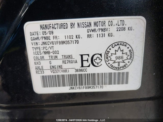 Продажа на аукционе авто 2009 Infiniti G37x, vin: JNKCV61F99M357170, номер лота: 12583974