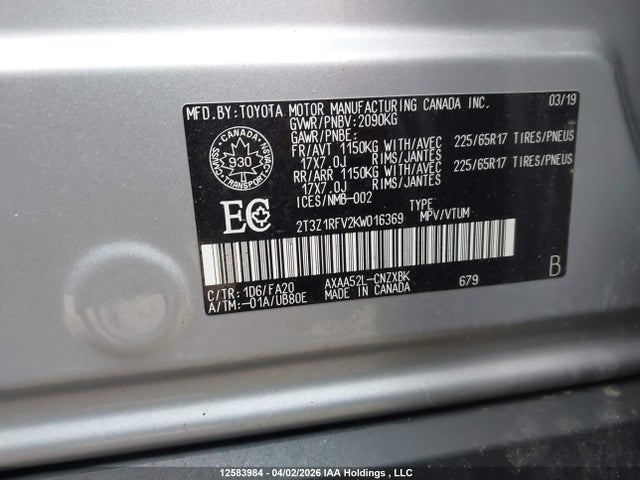 2019 Toyota Rav-4 მანქანა იყიდება აუქციონზე, vin: 2T3Z1RFV2KW016369, აუქციონის ნომერი: 12583984