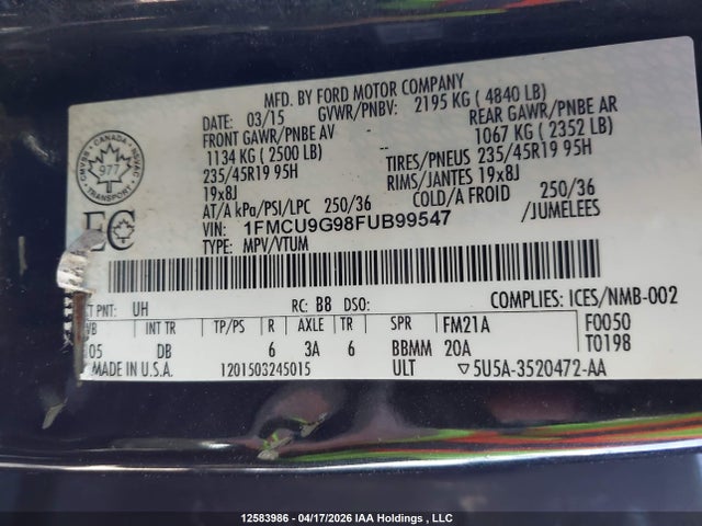 Ford Escape 2015 1FMCU9G98FUB99547 Image 9