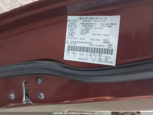 2010 Ford Explorer Limited მანქანა იყიდება აუქციონზე, vin: 1FMEU8F83AUA21128, აუქციონის ნომერი: 12583988
