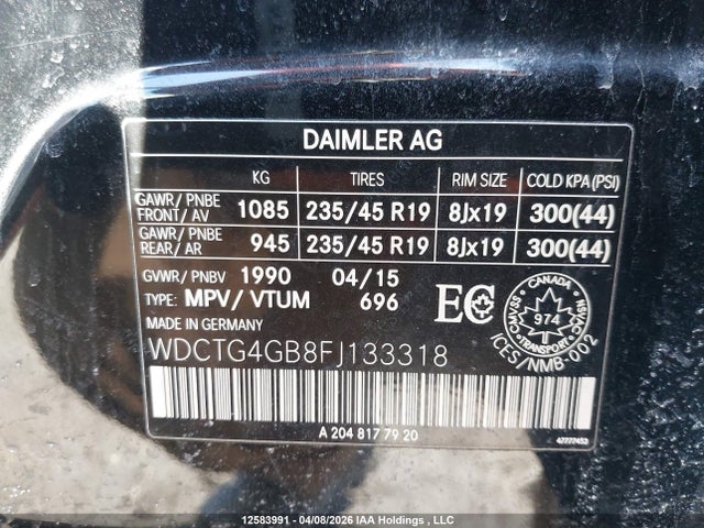WDCTG4GB8FJ133318 Mercedes-Benz Gla 250 4matic