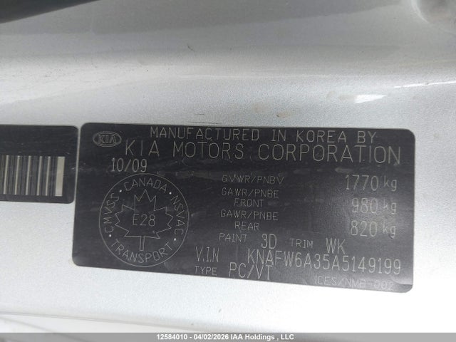 12584010 :رقم المزاد ، KNAFW6A35A5149199 vin ، 2010 Kia Forte Koup 2.4l Sx مزاد بيع