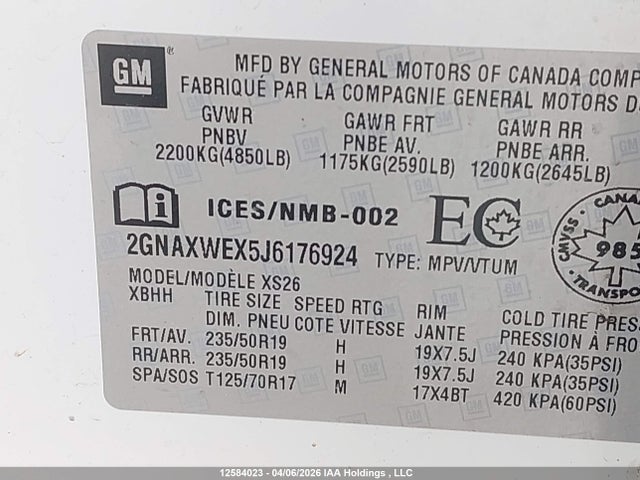 12584023 :رقم المزاد ، 2GNAXWEX5J6176924 vin ، 2018 Chevrolet Equinox Premier مزاد بيع