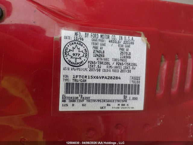 12584030 :رقم المزاد ، 1FTCR15X6VPA28284 vin ، 1997 Ford Ranger Super Cab مزاد بيع