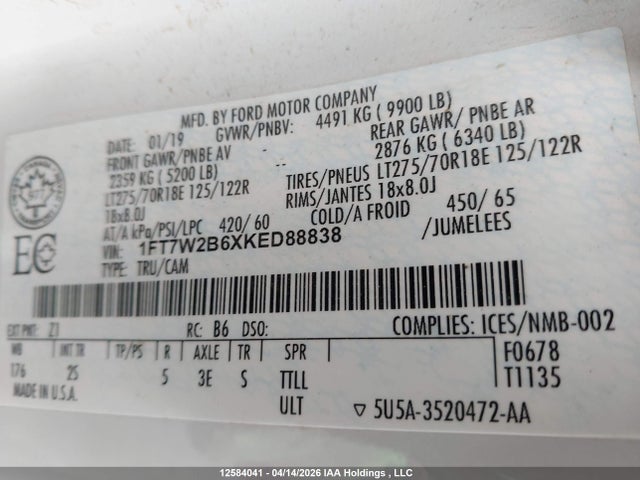 1FT7W2B6XKED88838 Ford F-250 Xlt