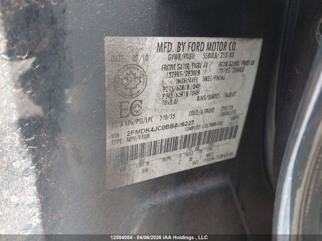 Продаж на аукціоні авто 2011 Ford Edge, vin: 2FMDK4JC0BBA06227, номер лоту: 12584054