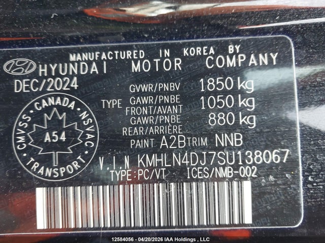 KMHLN4DJ7SU138067 Hyundai Elantra Luxury Hybrid