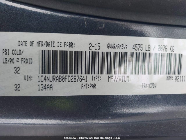 12584067 :رقم المزاد ، 1C4NJRAB0FD287641 vin ، 2015 Jeep Patriot مزاد بيع