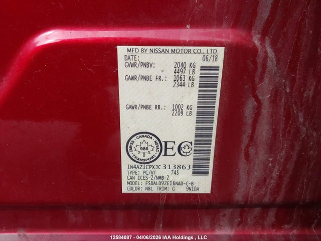 Продажа на аукционе авто 2018 Nissan Leaf S/sl/sv, vin: 1N4AZ1CPXJC313863, номер лота: 12584087
