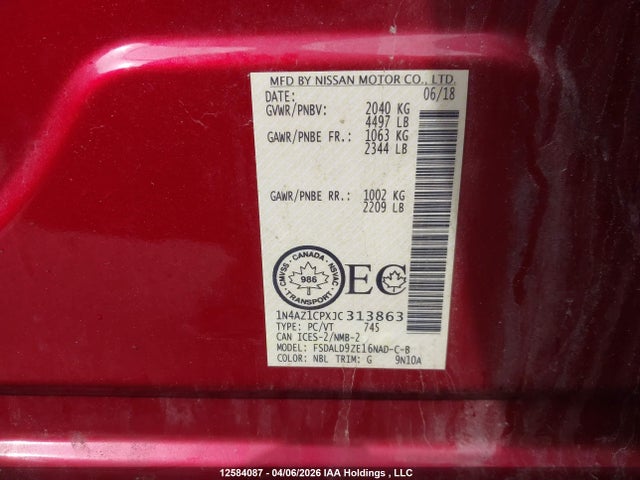 Продажа на аукционе авто 2018 Nissan Leaf S/sl/sv, vin: 1N4AZ1CPXJC313863, номер лота: 12584087