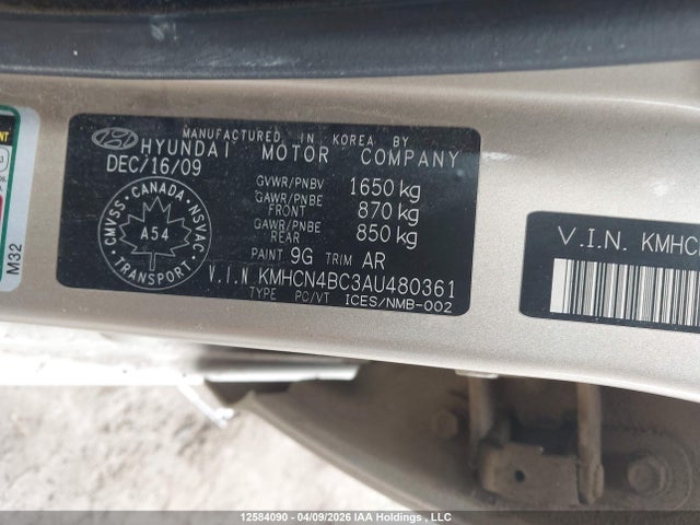 12584090 :رقم المزاد ، KMHCN4BC3AU480361 vin ، 2010 Hyundai Accent Gl مزاد بيع