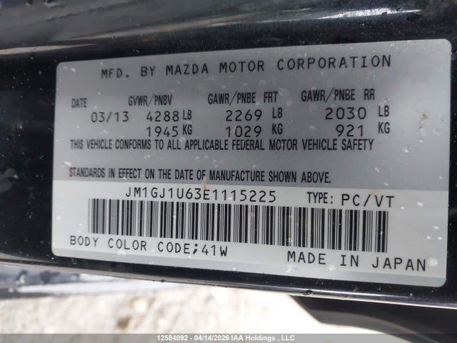 Aukcja sprzedaży 2014 Mazda Mazda6 Gx, vin: JM1GJ1U63E1115225, numer aukcji: 12584092