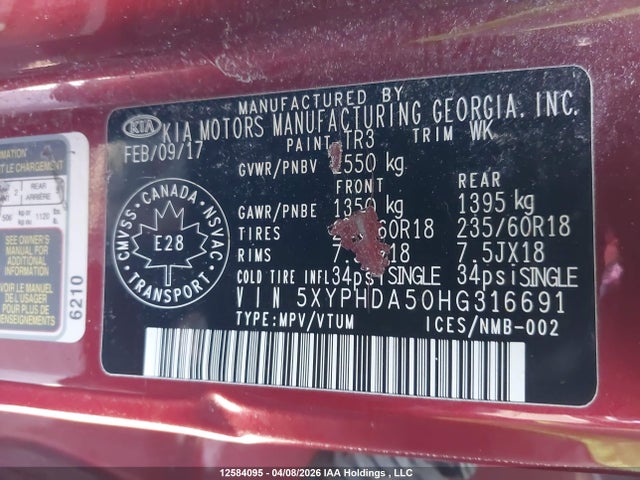 5XYPHDA50HG316691 KIA Sorento