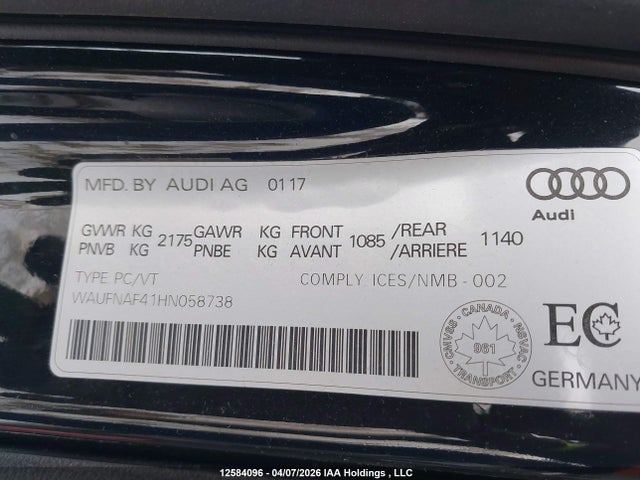 Aukcja sprzedaży 2017 Audi A4 2.0t Technik, vin: WAUFNAF41HN058738, numer aukcji: 12584096
