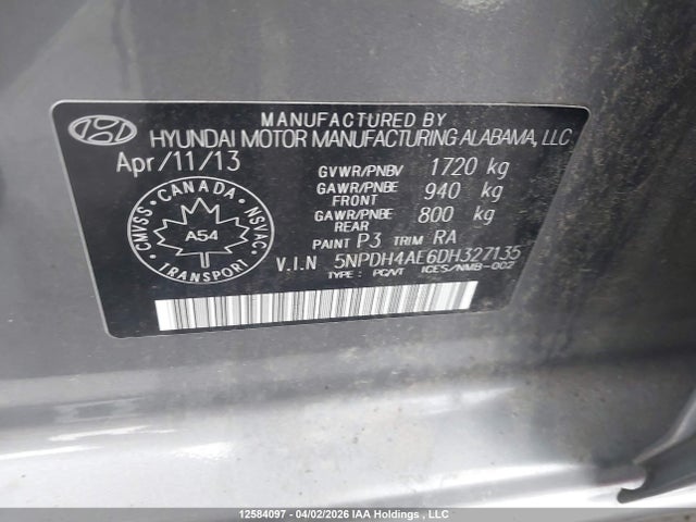 Продажа на аукционе авто 2013 Hyundai Elantra Gl, vin: 5NPDH4AE6DH327135, номер лота: 12584097