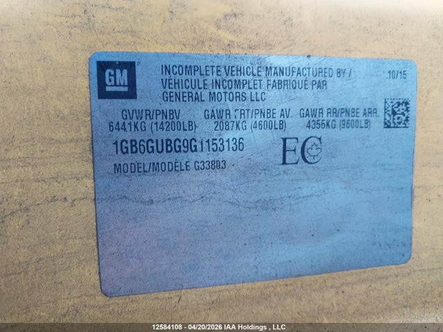 1GB6GUBG9G1153136 Chevrolet Express Cutaway 4500 2wt
