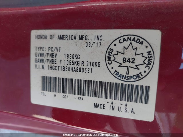 1HGCT1B86HA800631 Honda Accord Touring