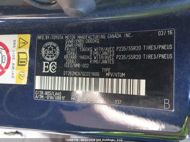 2T2BZMCA7GC021806 Lexus RX 350