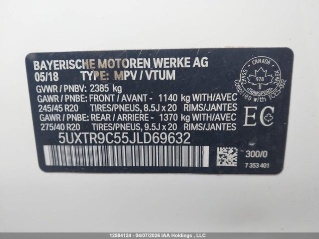 5UXTR9C55JLD69632 BMW X3 Xdrive30i