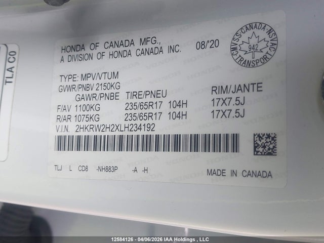 2HKRW2H2XLH234192 Honda CR-V LX