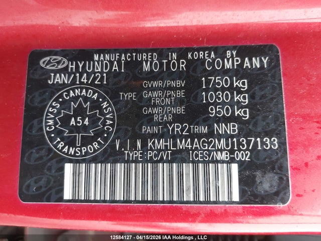 KMHLM4AG2MU137133 Hyundai Elantra Preferred Ivt