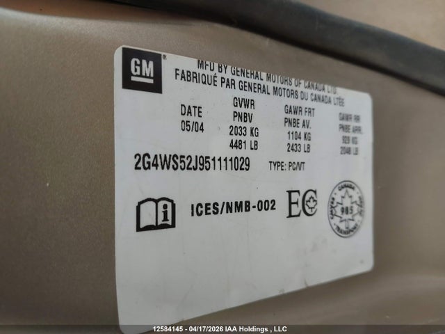 Aukcja sprzedaży 2005 Buick Century, vin: 2G4WS52J951111029, numer aukcji: 12584145