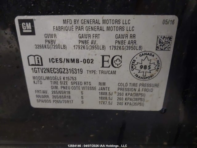 1GTV2NEC3GZ316319 GMC Sierra 1500 Slt