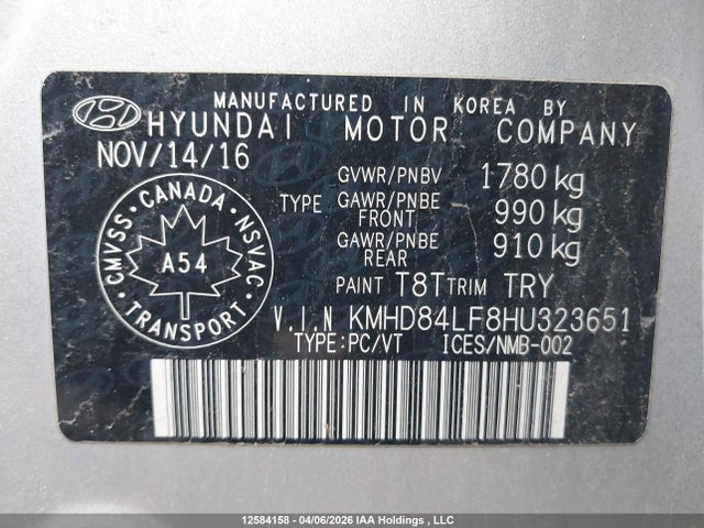 KMHD84LF8HU323651 Hyundai Elantra Se/value/limited