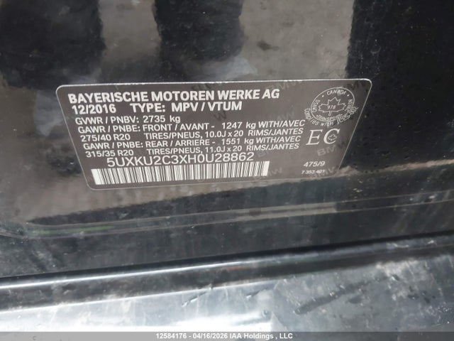 Aukcja sprzedaży 2017 Bmw X6 Xdrive35i, vin: 5UXKU2C3XH0U28862, numer aukcji: 12584176