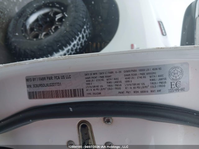 Продаж на аукціоні авто 2020 Ram 2500 Big Horn, vin: 3C6UR5DLXLG227731, номер лоту: 12584185